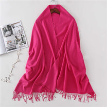 Load image into Gallery viewer, Women's Cashmere-like Solid Color 2023 Autumn and Winter Thickening Tassel Shawl Women's Big Red Scarf
