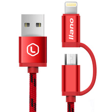 Load image into Gallery viewer, llano 1.2m Lightning + Micro USB 2-in-1 Nylon Braided Data Cable for Iphone Xiaomi Huawei Samsung Vivo Oppo Android Phone
