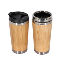 Load image into Gallery viewer, 450ml Bamboo Coffee Cup Stainless Steel Eco-Friendly Thermos Water Bottle Flip Lid Travel Cup Portable For Retirement Gift

