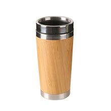 Load image into Gallery viewer, 450ml Bamboo Coffee Cup Stainless Steel Eco-Friendly Thermos Water Bottle Flip Lid Travel Cup Portable For Retirement Gift
