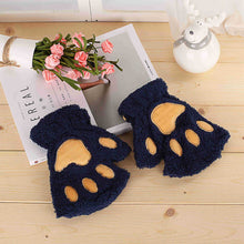 Load image into Gallery viewer, Cat Girl Open Finger Cat's Paw Warm Gloves Thickened Fluff Hand-Shaped Brush Half Finger Gloves
