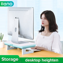 Load image into Gallery viewer, Black Folding Adjustable Monitor Stand Computer Stand with Storage Box and Phone Holder Computer Monitor Desktop Heightening Shelf
