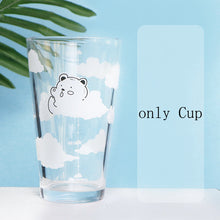 Load image into Gallery viewer, 480ml Glass Water Bottle with Straw Cartoon Clouds Straw Cup Leakproof Portable Drinking Bottle with a Sealing Cap Lid
