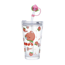 Load image into Gallery viewer, 480ml Glass Water Bottle with Straw Cartoon Clouds Straw Cup Leakproof Portable Drinking Bottle with a Sealing Cap Lid

