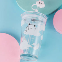 Load image into Gallery viewer, 480ml Glass Water Bottle with Straw Cartoon Clouds Straw Cup Leakproof Portable Drinking Bottle with a Sealing Cap Lid
