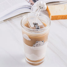 Load image into Gallery viewer, 480ml Glass Water Bottle with Straw Cartoon Clouds Straw Cup Leakproof Portable Drinking Bottle with a Sealing Cap Lid
