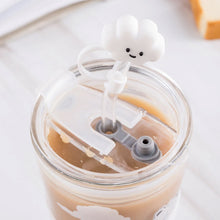 Load image into Gallery viewer, 480ml Glass Water Bottle with Straw Cartoon Clouds Straw Cup Leakproof Portable Drinking Bottle with a Sealing Cap Lid

