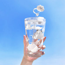 Load image into Gallery viewer, 480ml Glass Water Bottle with Straw Cartoon Clouds Straw Cup Leakproof Portable Drinking Bottle with a Sealing Cap Lid
