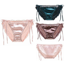 Load image into Gallery viewer, Women Lace Trim Satin Briefs Ladies Solid Color Sides Lace-up Pleated Panties Elastic Waistband Underpants Underwear
