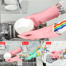 Load image into Gallery viewer, Rubber Gloves Kitchen Waterproof Gloves Cleaning Household Gloves Winter Warm Dishwashing Gloves
