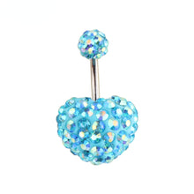 Load image into Gallery viewer, Heart Double Side Belly Piercing Rings Surgical Steel Crystal Disco Ball Belly Button Ring Navel Piercing Body Jewelry
