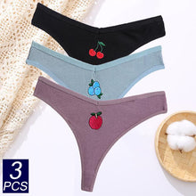 Load image into Gallery viewer, 3PCS Cotton Embroidery G-string Women's Panties Sexy Cherry Underwear Women Solid Color Panties Female Underpants M-XL
