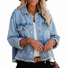 Load image into Gallery viewer, Women's Boyfriend Denim Jacket Washed Blue Long Sleeve Jeans Jacket Coats
