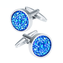Load image into Gallery viewer, Round Inlaid Blue Shiny Satellite Stone Metal Cufflinks Men's French Shirt Ruili Wedding

