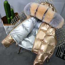 Load image into Gallery viewer, Women's Fashion Winter Warm Short Silver Shiny Down Jacket Thick Hooded Reversible Puffer Coat
