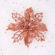 Load image into Gallery viewer, 5/10pcs Christmas Artifical Flowers Hollow Out Glitter Xmas Tree Ornaments Fake Flower Navidad New Year Decorations Home Party
