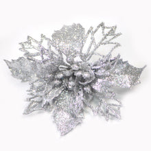 Load image into Gallery viewer, 5/10pcs Christmas Artifical Flowers Hollow Out Glitter Xmas Tree Ornaments Fake Flower Navidad New Year Decorations Home Party
