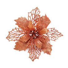 Load image into Gallery viewer, 5/10pcs Christmas Artifical Flowers Hollow Out Glitter Xmas Tree Ornaments Fake Flower Navidad New Year Decorations Home Party
