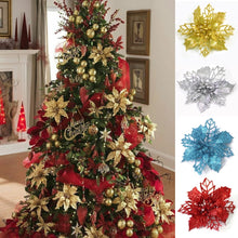 Load image into Gallery viewer, 5/10pcs Christmas Artifical Flowers Hollow Out Glitter Xmas Tree Ornaments Fake Flower Navidad New Year Decorations Home Party
