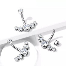 Load image into Gallery viewer, 5 Crystals Belly Button Rings for Women Girls 316L Surgical Steel Curved Navel Barbell 14g Dangled Body Jewelry Piercing Ombligo
