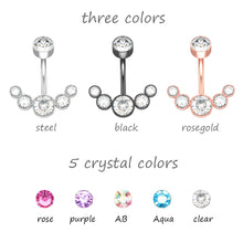 Load image into Gallery viewer, 5 Crystals Belly Button Rings for Women Girls 316L Surgical Steel Curved Navel Barbell 14g Dangled Body Jewelry Piercing Ombligo
