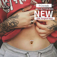 Load image into Gallery viewer, 5 Crystals Belly Button Rings for Women Girls 316L Surgical Steel Curved Navel Barbell 14g Dangled Body Jewelry Piercing Ombligo
