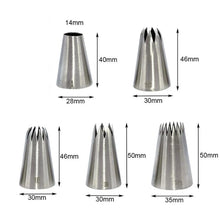 Load image into Gallery viewer, 5pcs Large Metal Cake Cream Decoration Tips Set Pastry Tools Stainless Steel Piping Icing Nozzle Cupcake Head Dessert Decorators
