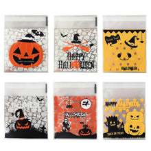 Load image into Gallery viewer, 50/100pcs Happy Halloween Candy Bag Gift Cookie Bags Biscuits Snack Plastic Packaging Bags Halloween Party Decoration Supplies

