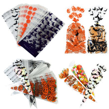 Load image into Gallery viewer, 50/100pcs Pumpkin Skull Bat Candy Bag Transparent Cellophane Plastic Package Bag for Happy Halloween Party Gifts Cookies Supplie
