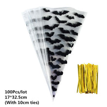 Load image into Gallery viewer, 50/100pcs Pumpkin Skull Bat Candy Bag Transparent Cellophane Plastic Package Bag for Happy Halloween Party Gifts Cookies Supplie

