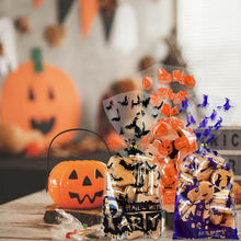 Load image into Gallery viewer, 50/100pcs Pumpkin Skull Bat Candy Bag Transparent Cellophane Plastic Package Bag for Happy Halloween Party Gifts Cookies Supplie
