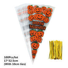 Load image into Gallery viewer, 50/100pcs Pumpkin Skull Bat Candy Bag Transparent Cellophane Plastic Package Bag for Happy Halloween Party Gifts Cookies Supplie
