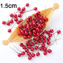 Load image into Gallery viewer, 50/100pcs/Lot mini plastic berry artificial flower red cherry pearlescent stamen wedding Christmas Cake Box Wreaths Decoration
