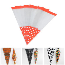 Load image into Gallery viewer, 50pcs/Lot DIY Candy Bag Wedding Favors Halloween Christmas Party Decor Sweet Cellophane Print Cone Storage with Organza Pouches
