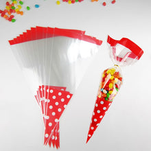 Load image into Gallery viewer, 50pcs/Lot DIY Candy Bag Wedding Favors Halloween Christmas Party Decor Sweet Cellophane Print Cone Storage with Organza Pouches
