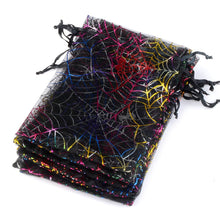 Load image into Gallery viewer, 50pcs/lot Halloween Organza Gift Bag Drawstring Spider Web Multi Color Printing Party Packaging Gift High Quality Candy Bag
