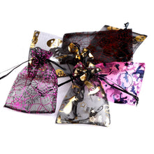 Load image into Gallery viewer, 50pcs/lot Halloween Organza Gift Bag Drawstring Spider Web Multi Color Printing Party Packaging Gift High Quality Candy Bag
