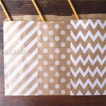 Load image into Gallery viewer, 50pcs/ Lot treat candy bag high quality Party Favor Paper Bags Chevron Polka Dot Stripe Printed Paper craft Bags Bakery Bags
