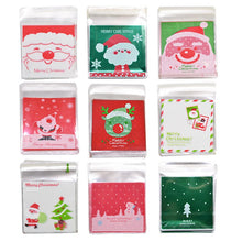 Load image into Gallery viewer, 50Pcs 10x10cm Christmas Candy Cookie Gift Bags Plastic Self-adhesive Biscuits Snack Packaging Bags Xmas Party Decoration Favors
