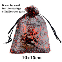Load image into Gallery viewer, 50pcs 10x15cm Organza Halloween Gift Bags Spider Web Shape Jewelry Packaging Bags Wedding Party Present Drawable Packing Bags
