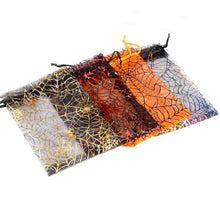 Load image into Gallery viewer, 50pcs 10x15cm Organza Halloween Gift Bags Spider Web Shape Jewelry Packaging Bags Wedding Party Present Drawable Packing Bags
