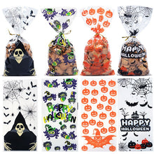 Load image into Gallery viewer, 50pcs Clear Cellophane Packing Bag Halloween Party Decor Trick or Treat Bags Bat Witch Spider Printed Plastic Candy Gift Bags

