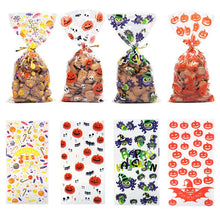 Load image into Gallery viewer, 50pcs Clear Cellophane Packing Bag Halloween Party Decor Trick or Treat Bags Bat Witch Spider Printed Plastic Candy Gift Bags
