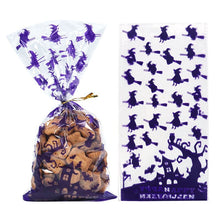 Load image into Gallery viewer, 50pcs Clear Cellophane Packing Bag Halloween Party Decor Trick or Treat Bags Bat Witch Spider Printed Plastic Candy Gift Bags
