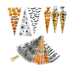 Load image into Gallery viewer, 50Pcs Halloween Cone Bag Pumpkin Bat Spider Triangle-shape Candy Bags Halloween Gift Favors Package Treat Or Trick Candy Pocket
