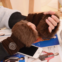 Load image into Gallery viewer, Korean Style Student Knitting Wool Gloves Faux Rabbit Fur Gloves Women's Button Half Finger Gloves
