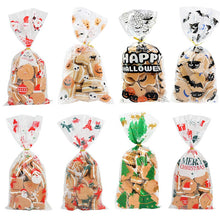 Load image into Gallery viewer, 50pcs Hallwoeen Pumpkin Skull Cat Candy Bag Transparent Cellophane Food Plastic Package Bags Christmas Party Decor Gift Bag
