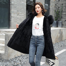 Load image into Gallery viewer, PiaoMT 2021 Winter Women's Cotton-padded Jacket Mid-length Large Fur Collar Plus Fleece Down Padded Jacket Padded Coat
