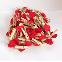 Load image into Gallery viewer, 50pcs/lot Red Heart Love Wooden Clothes Photo Paper Peg Pin Mini Clothespin Postcard Clips Home Wedding Decoration Stationery
