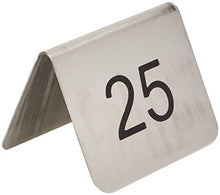 Load image into Gallery viewer, Stainless Steel Table Number Set 1-25 - Tent Style Table Number Stands for Restaurants and Cafes
